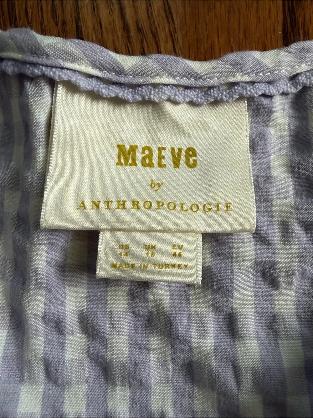 Maeve Anthropologie Cropped Gingham Bow Blouse Lavender Sz 14 Cottage Coastal